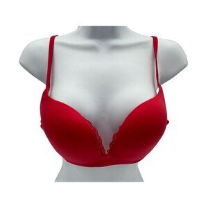 Victorias Secret Red Plunge Push-Up Bra Size 36B Sexy Lace Underwire Padded